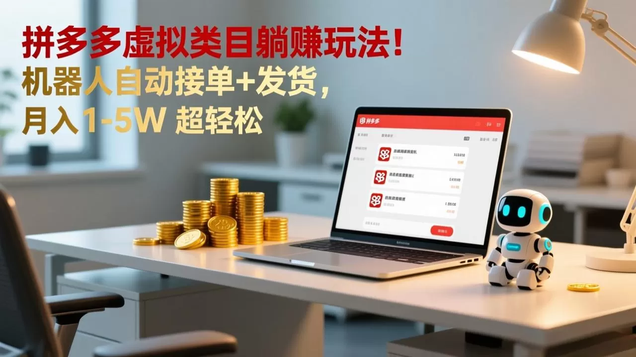 多多虚拟类目躺赚玩法！机器人自动接单+发货，月入 1-5W 超轻松-鹊桥梦网创
