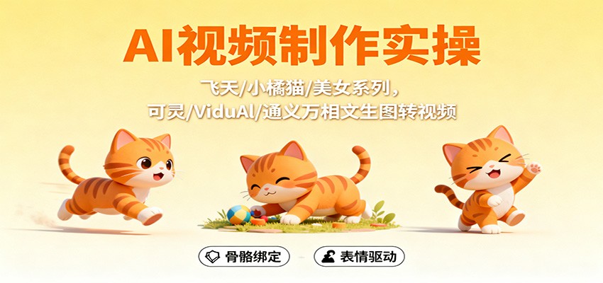 AI视频制作实操，飞天/小橘猫/美女系列，可灵/ViduAl/通义万相文生图转视频-鹊桥梦网创