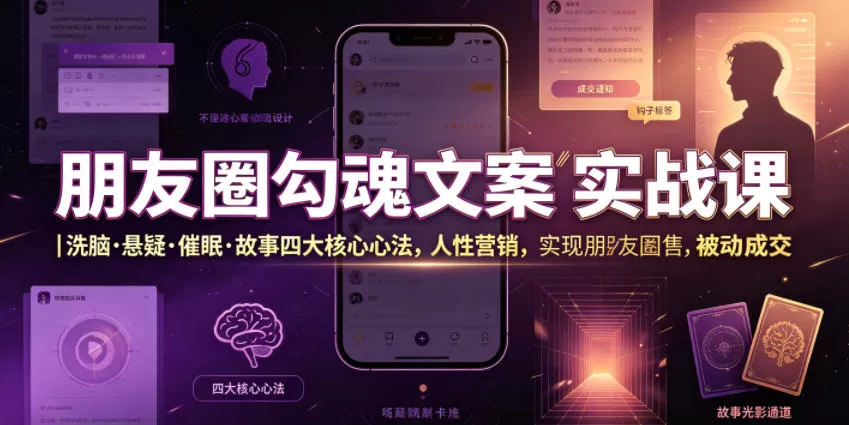 朋友圈勾魂文案实战课|洗脑·悬疑·催眠·故事四大核心心法,吃透人性营销,实现朋友圈不销而售被动成交-鹊桥梦网创