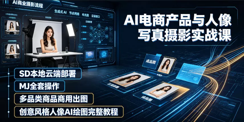 AI电商产品与人像写真摄影实战课｜SD本地云端部署、MJ全套操作、多品类商品商用出图、创意风格人像AI绘图完整教程-鹊桥梦网创