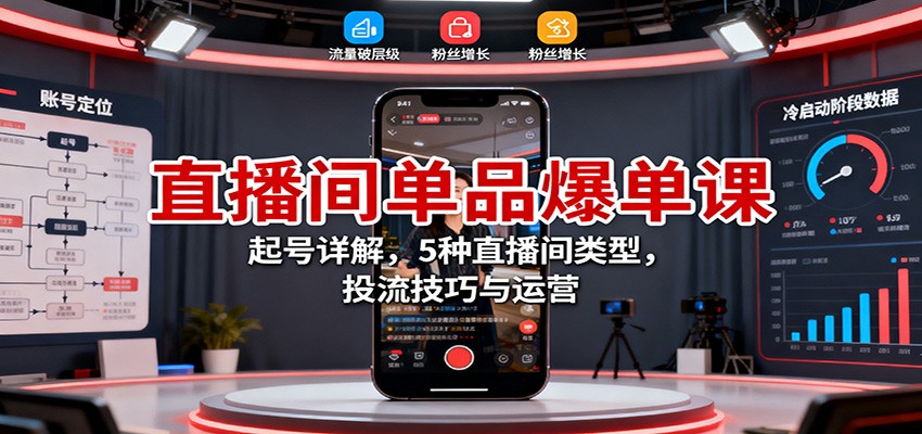 直播间单品爆单课:起号详解,5种直播间类型,投流技巧与运营-鹊桥梦网创