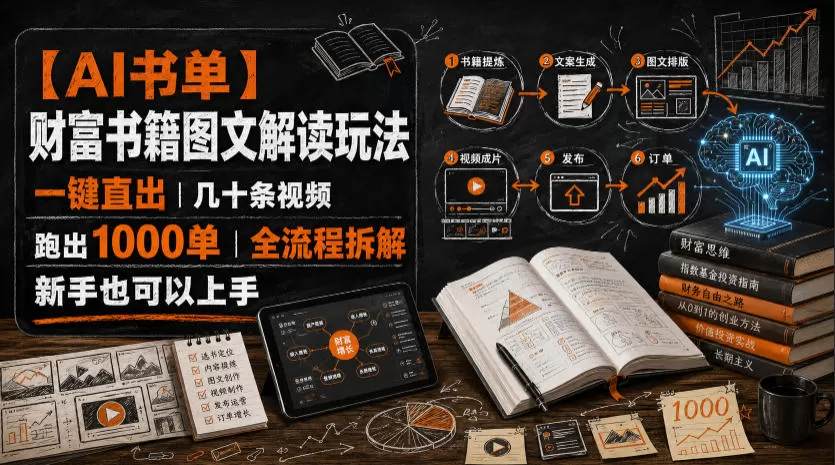 【AI书单】财富书籍图文解读玩法，一键直出，几十条视频，跑出1000单，全流程拆解，新手也可以上手