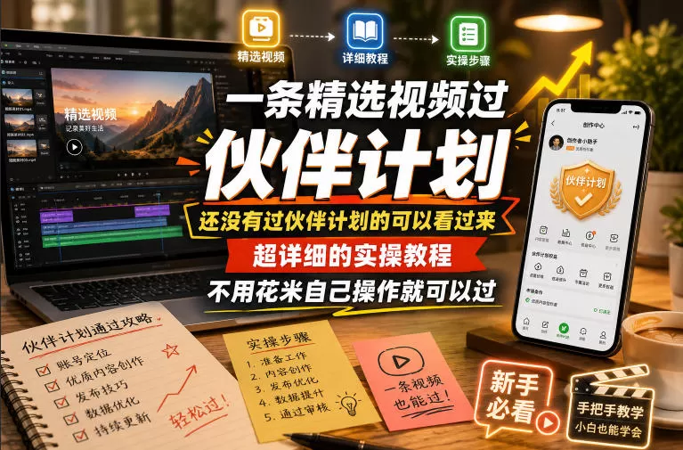 一条精选视频过伙伴计划，还没有过伙伴计划的可以看过来，超详细的实操教程，不用花米自己操作就可以过-鹊桥梦网创