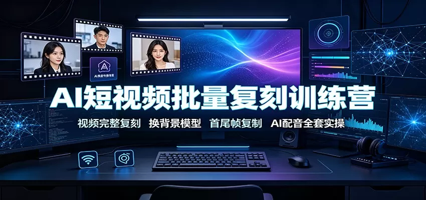 AI短视频批量复刻训练营：视频完整复刻，换背景模型、首尾帧复制、AI配音全套实操-鹊桥梦网创