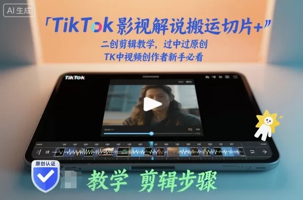 TikTok影视解说搬运切片+二创剪辑教学，过中过原创，TK中视频创作者新手必看-鹊桥梦网创