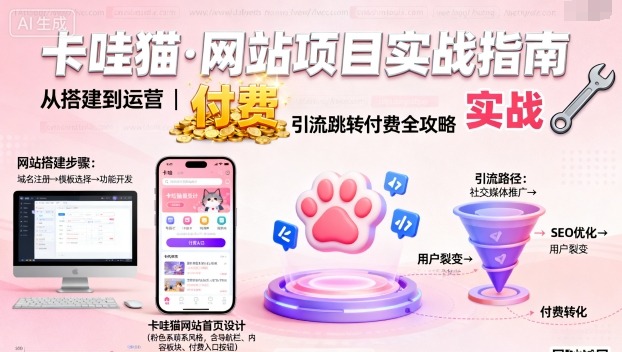 卡哇猫·网站项目，网站搭建与运营以及引流跳转付费-鹊桥梦网创