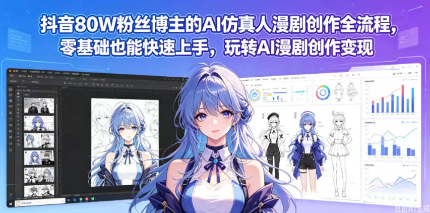 抖音80W粉丝博主的AI仿真人漫剧创作全流程,零基础也能快速上手,玩转AI漫剧创作变现-鹊桥梦网创