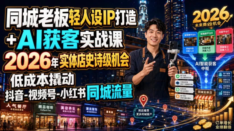 同城老板轻人设IP打造+AI获客实战课,2026年实体店史诗级机会,低成本撬动抖音-视频号-小红书同城流量 同城老板轻人设IP打造+AI获客实战课,2026年实体店史诗级机会,低成本撬动抖音-视频号-小红书同城流量