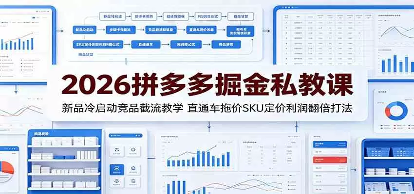 2026拼多多掘金私教课：新品冷启动竞品截流教学，直通车拖价SKU定价利润翻倍打法-鹊桥梦网创