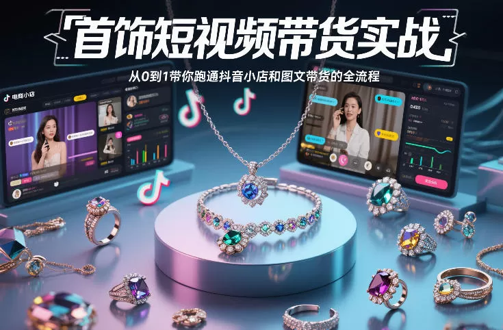 首饰短视频带货实战，从0到1带你跑通抖音小店和图文带货的全流程-鹊桥梦网创