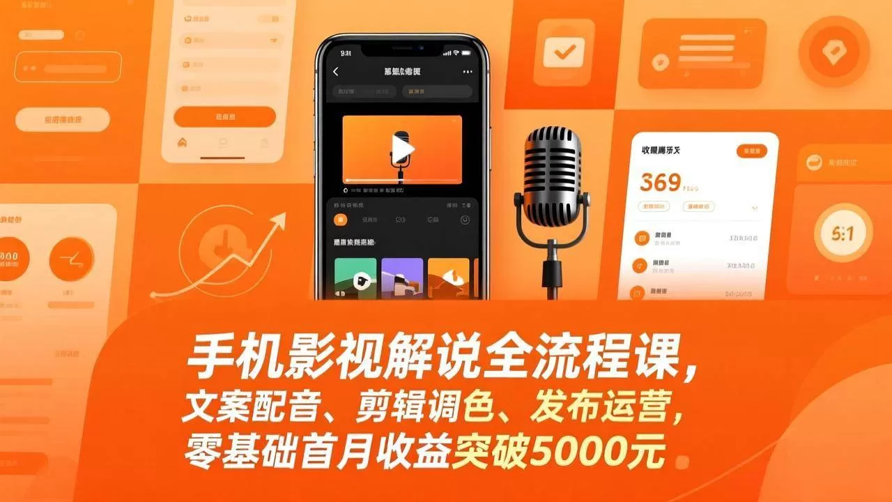 （17391期）手机影视解说全流程课，文案配音、剪辑调色、发布运营，零基础首月收益突破5000元-鹊桥梦网创