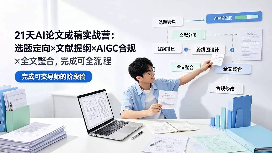21天AI论文成稿实战营:选题定向×文献提纲×AIGC合规×全文整合,完成可交导师的阶段稿-鹊桥梦网创