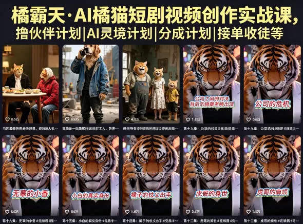 橘霸天·AI橘猫短剧视频创作实战课，撸伙伴计划|AI灵境计划|分成计划|接单收徒等-鹊桥梦网创