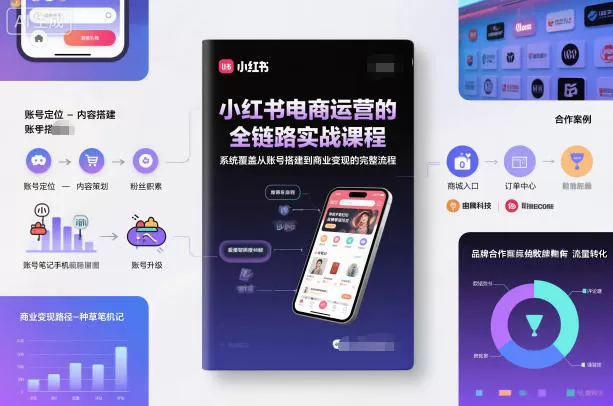 小红书电商运营的全链路实战课程，系统覆盖从账号搭建到商业变现的完整流程