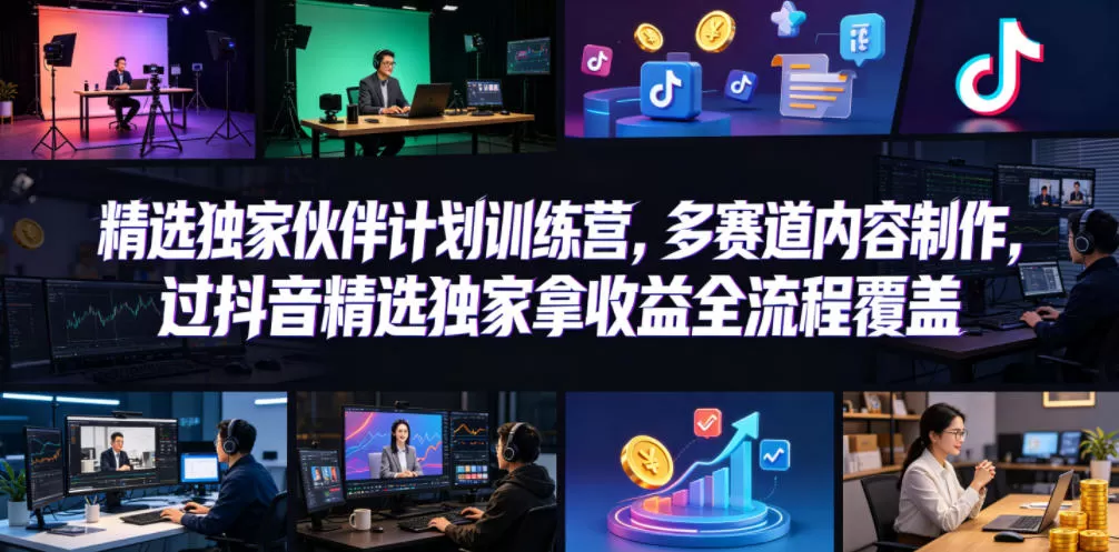 小豁食堂精选独家伙伴计划训练营，多赛道内容制作，过抖音精选独家拿收益全流程覆盖-鹊桥梦网创
