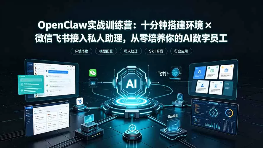 OpenClaw实战特训营：十分钟搭建环境×微信飞书接入私人助理，从零培养你的AI数字员工-鹊桥梦网创