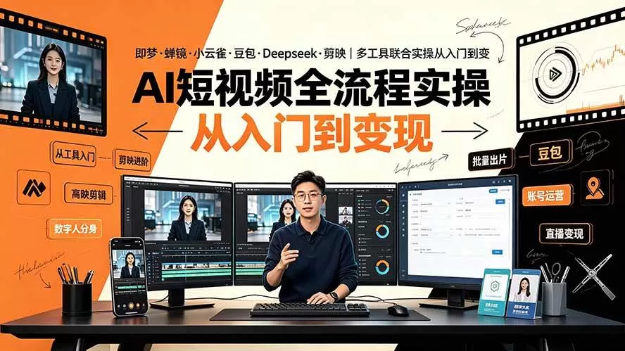（19250期）AI短视频全流程实操：即梦·蝉镜·小云雀·豆包·Deepseek·剪映｜多工具联合实操从入门到变现-鹊桥梦网创