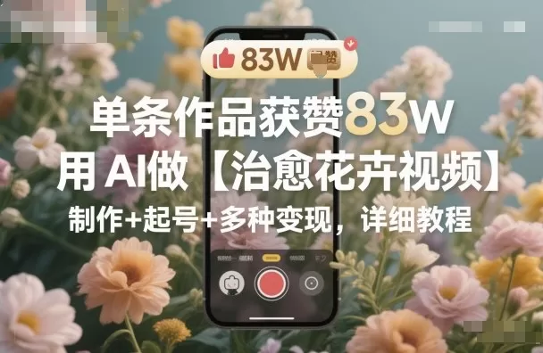 单条作品获赞83W,用AI做【治愈花卉视频】,制作+起号+多种变现,详细教程-鹊桥梦网创
