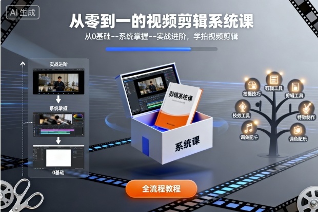 从零到一的视频剪辑系统课，从0基础–系统掌握–实战进阶，学拍视频剪辑-鹊桥梦网创