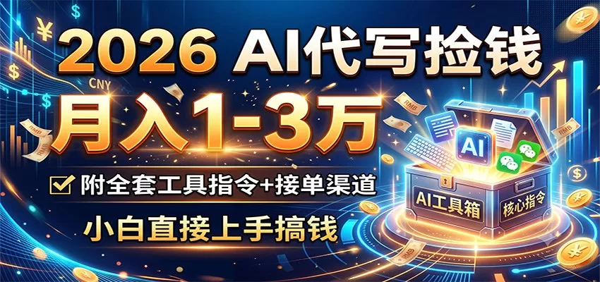 2026 AI代写捡钱，月入1-3万，附全套工具指令+接单渠道，小白直接上手搞钱-鹊桥梦网创