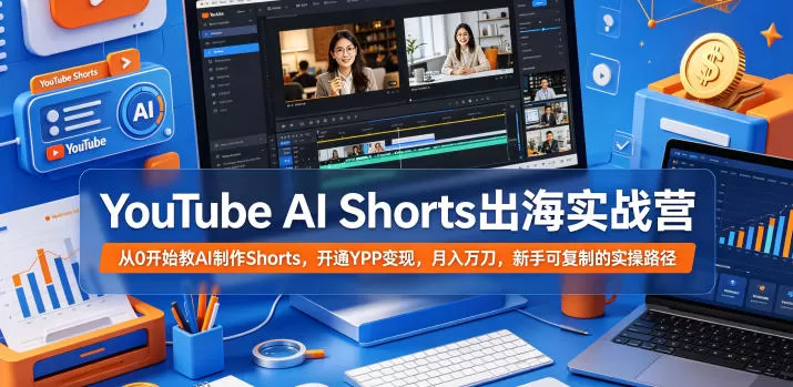YouTube AI Shorts出海实战营,从0开始教AI制作Shorts,开通YPP变现,月入万刀,新手可复制的实操路径-鹊桥梦网创
