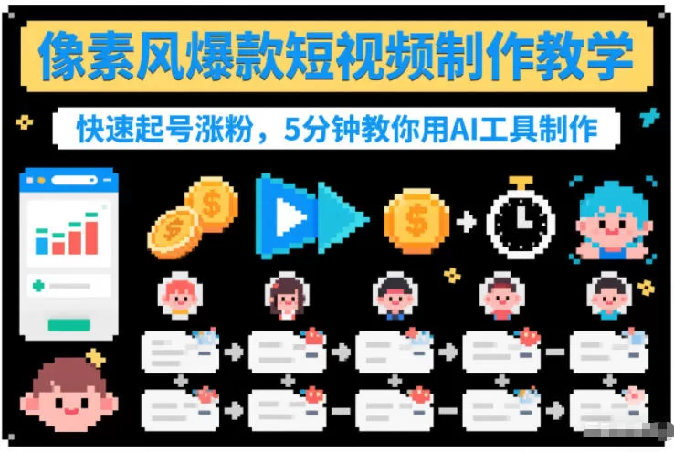 像素风爆款短视频制作教学，快速起号涨粉，5分钟教你用AI工具制作-鹊桥梦网创