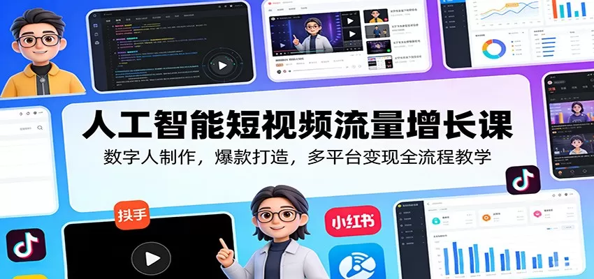 人工智能短视频流量增长课：数字人制作，爆款打造，多平台变现全流程教学-鹊桥梦网创