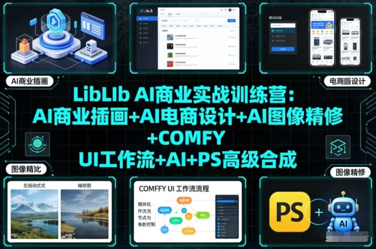 LibLIb AI商业实战训练营：AI商业插画+AI电商设计+AI图像精修+COMFY UI工作流+AI+PS高级合成-鹊桥梦网创