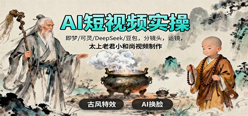 AI短视频实操,即梦/可灵/DeepSeek/豆包,分镜头,运镜,太上老君小和尚视频制作-鹊桥梦网创