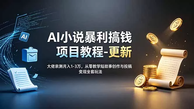 AI小说暴利搞钱项目教程-更新,大佬亲测月入1-3万,从零教学短故事创作与投稿变现全套玩法-鹊桥梦网创