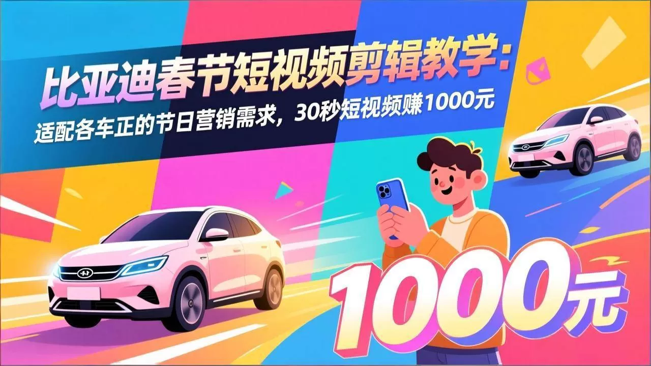 （17320期）比亚迪春节短视频剪辑教学：适配各车企的节日营销需求，30秒短视频赚1000元-鹊桥梦网创