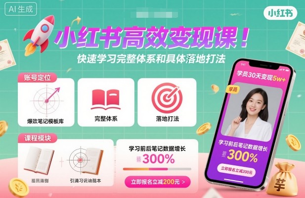 小红书高效变现课,快速学习小红书完整体系和具体落地打法-鹊桥梦网创