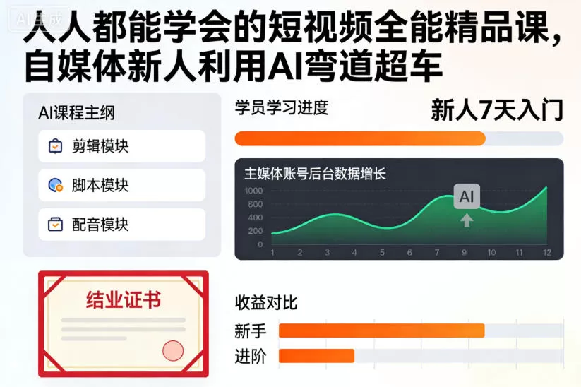 人人都能学会的短视频全能精品课,自媒体新人利用AI弯道超车