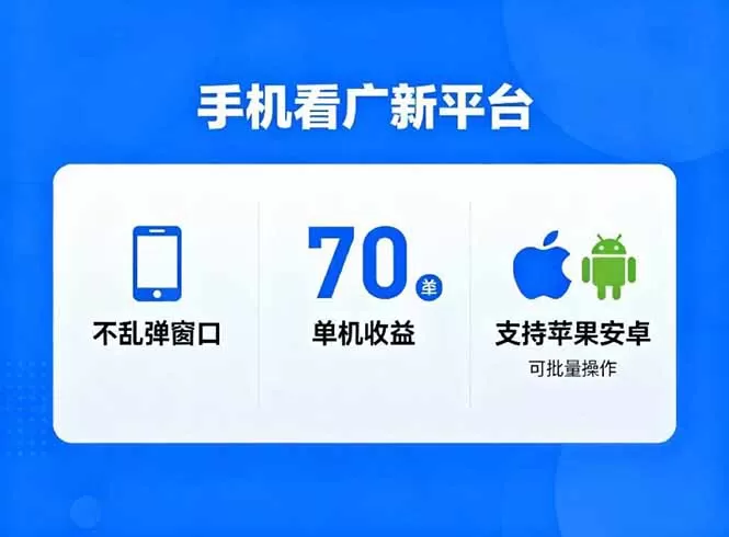 看广新平台,不乱弹窗口,单机做到了70加,支持苹果和安卓可批量,做到了日入1万+-鹊桥梦网创